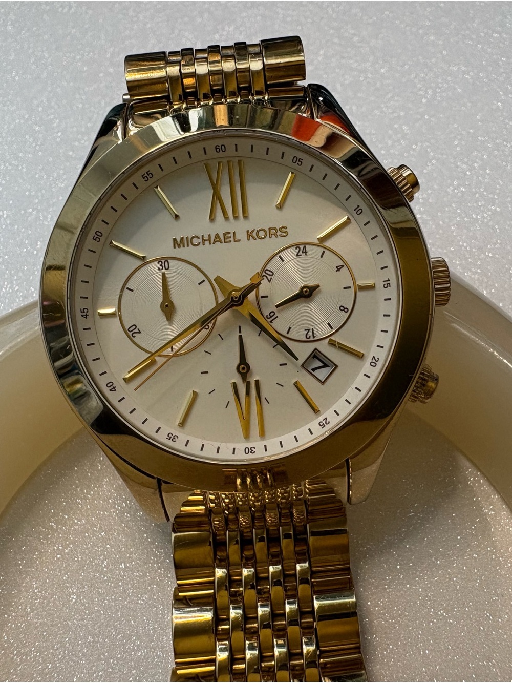 Michael Kors Gold and White Chronograph Bracelet Watch-Unisex - MK5762